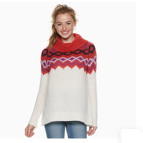 SO | Fair Isle Cowl Neck Side Slit Tunic - Picture 1 of 8